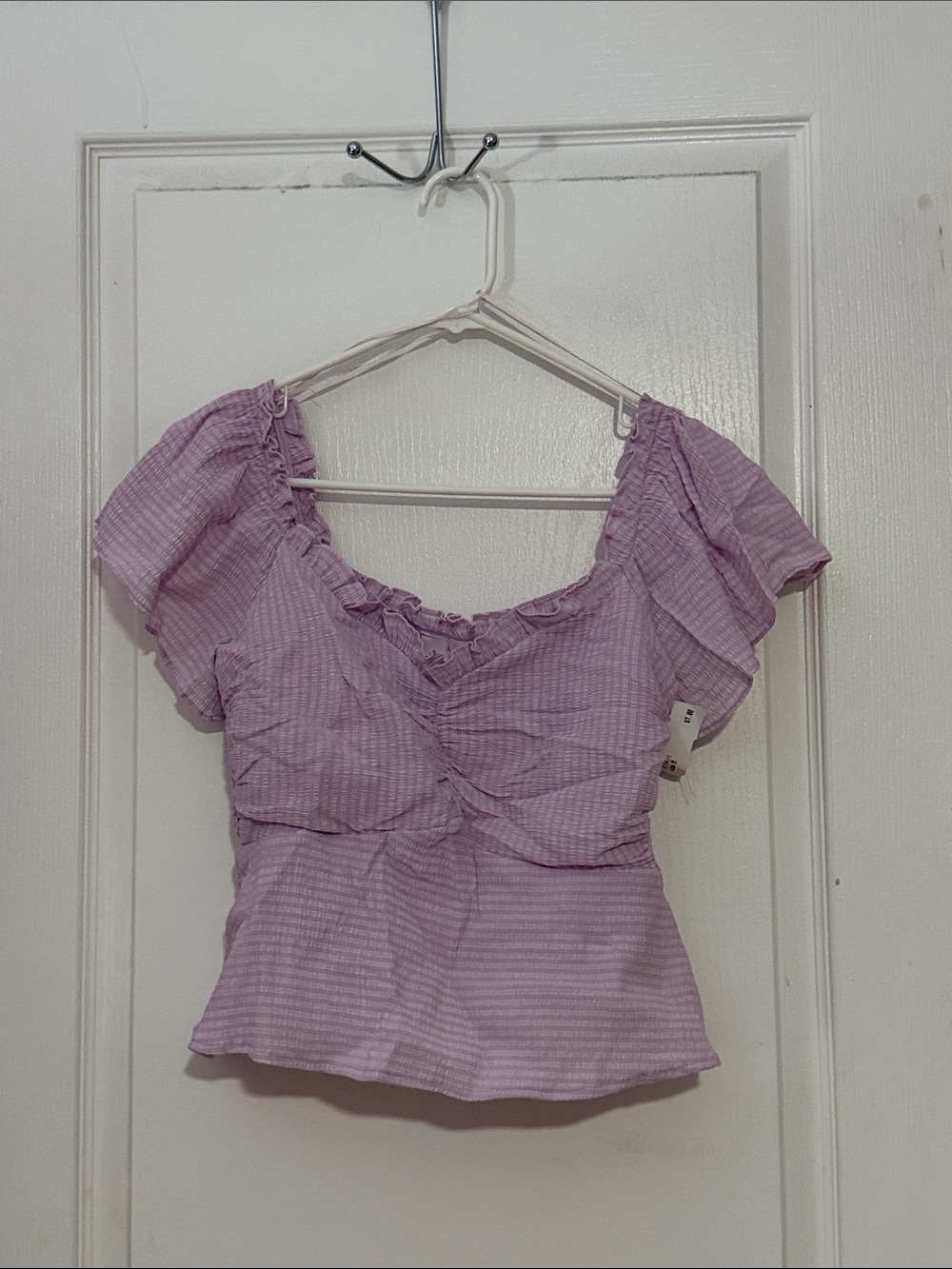 Astr Lavender Ruched Peplum Crop Top